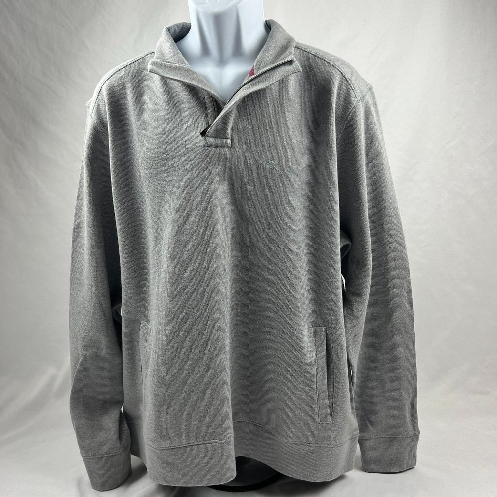 Tommy Bahama Mens Relax 1/4 Quarter Zip Pullover Sweater Gray Cotton Size L
